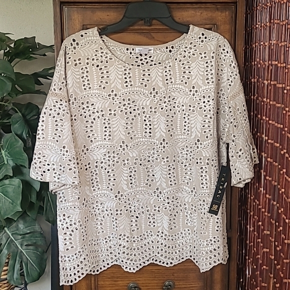 Tribal Embroidered Eyelet Blouse Size L - Picture 1 of 11